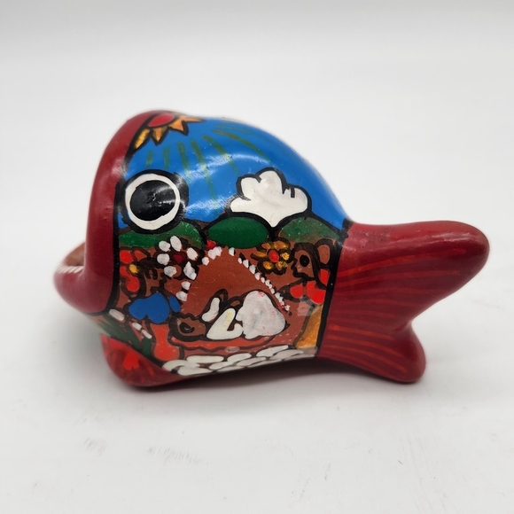 VTG Talavera Wide Mouth Fish Mexican Pottery Souvenir Hand Painted Folk Art 4”x7 - Picture 4 of 7